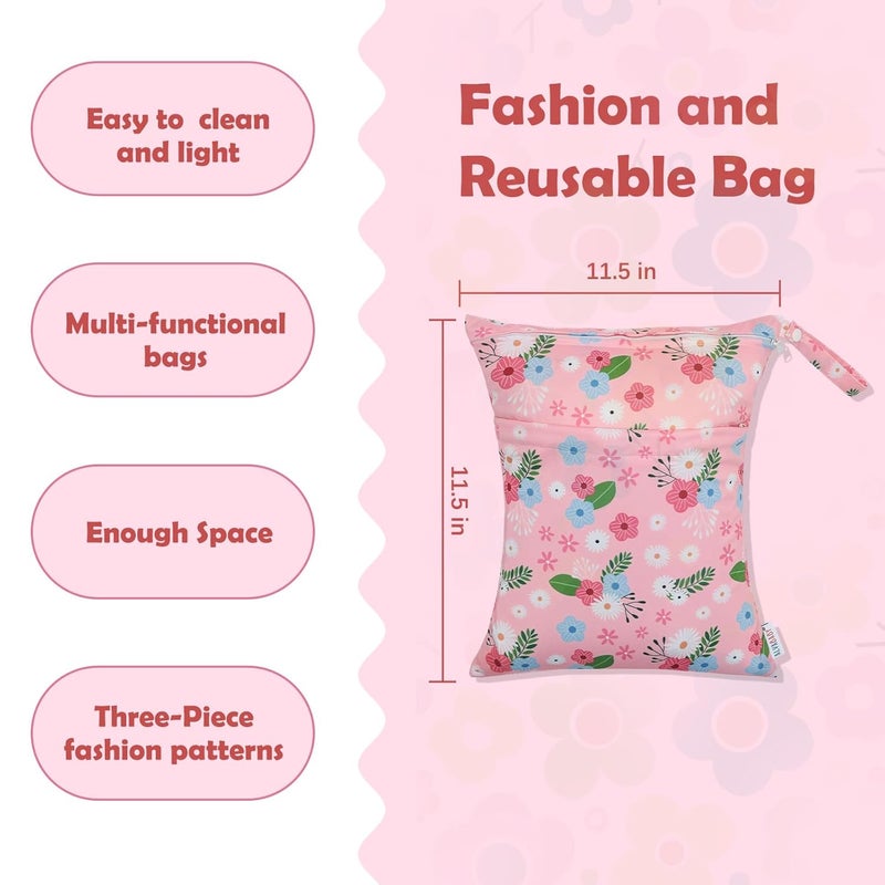 ALVABABY 3pcs Cloth Diaper Wet Dry Bags Waterproof Reusable with Two Zippered Pockets Travel Beach Pool Daycare Soiled Baby Items Yoga Gym Bag for Swimsuits or Wet Clothes 3L-ZM22A - Image 2